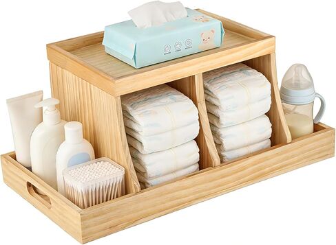 Three colors Diaper Organizer, Wooden Diaper Caddy Organizer, Changing Table Organizer, Diaper Storage Organizer, Nursery Baby Organization (Brown) in Saudi Arabia