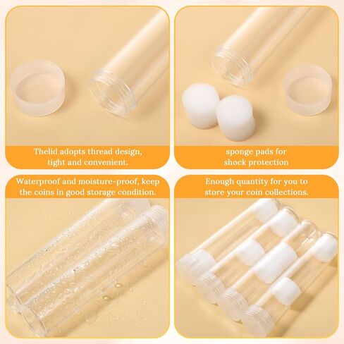 40 عبوة من أنابيب تخزين العملات المعدنية للربع، حاملات عملات معدنية بلاستيكية شفافة مع أغطية لولبية ووسادات إسفنجية للحماية من الصدمات لجمع وتنظيم العملات المعدنية على المدى الطويل، 1 × 4.53 بوصة in Kuwait