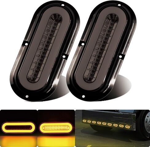 2Pcs 6" inch Smoked Lens Oval Amber Halo 52 LEDs Trailer Lights w/Flange Surface Mount Park Turn Signal Tail Indicator Marker Light【Patented】 Submersible IP67 for Boat/Truck/RV/Van,DC12V in Saudi Arabia