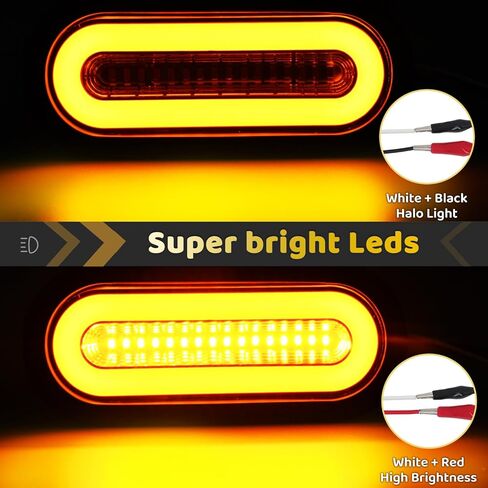 2Pcs 6" inch Smoked Lens Oval Amber Halo 52 LEDs Trailer Lights w/Flange Surface Mount Park Turn Signal Tail Indicator Marker Light【Patented】 Submersible IP67 for Boat/Truck/RV/Van,DC12V in Saudi Arabia
