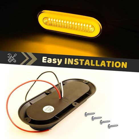 2Pcs 6" inch Smoked Lens Oval Amber Halo 52 LEDs Trailer Lights w/Flange Surface Mount Park Turn Signal Tail Indicator Marker Light【Patented】 Submersible IP67 for Boat/Truck/RV/Van,DC12V in Saudi Arabia