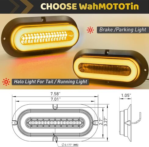 2Pcs 6" inch Smoked Lens Oval Amber Halo 52 LEDs Trailer Lights w/Flange Surface Mount Park Turn Signal Tail Indicator Marker Light【Patented】 Submersible IP67 for Boat/Truck/RV/Van,DC12V in Saudi Arabia