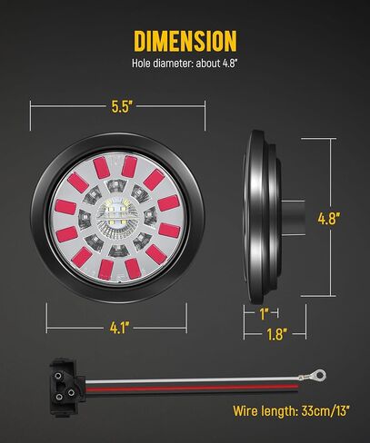 Partsam 4PCS 4 Inch Round LED Trailer Tail Lights 24 LEDs - Stop Turn Tail Brake Reverse Backup Combo Red/White - IP67 Waterproof Flush Mount Grommet Kit 10-30V for Truck RV Trailer, Patent Pending in Saudi Arabia