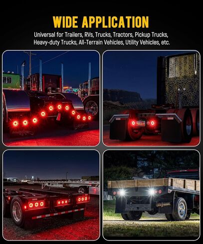 Partsam 4PCS 4 Inch Round LED Trailer Tail Lights 24 LEDs - Stop Turn Tail Brake Reverse Backup Combo Red/White - IP67 Waterproof Flush Mount Grommet Kit 10-30V for Truck RV Trailer, Patent Pending in Saudi Arabia
