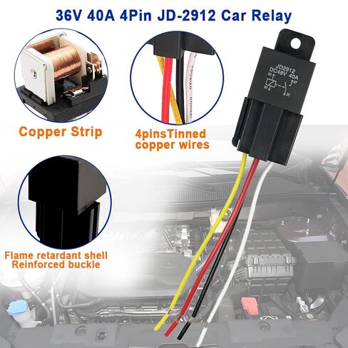 36V 40A 4Pin Relay SPST Harness Sockets with Color-Labeled Wires for Automotive Truck Van Motorcycle Boat Car Relay Harness,Replaces Type: JD-2912 Waterproof Relay Socket(1pcs) in Saudi Arabia
