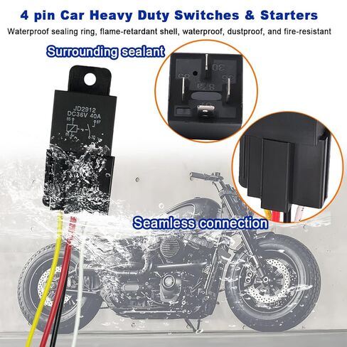36V 40A 4Pin Relay SPST Harness Sockets with Color-Labeled Wires for Automotive Truck Van Motorcycle Boat Car Relay Harness,Replaces Type: JD-2912 Waterproof Relay Socket(1pcs) in Saudi Arabia