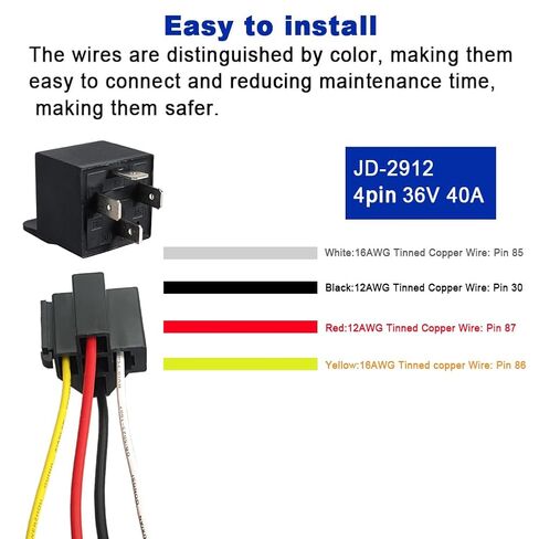 36V 40A 4Pin Relay SPST Harness Sockets with Color-Labeled Wires for Automotive Truck Van Motorcycle Boat Car Relay Harness,Replaces Type: JD-2912 Waterproof Relay Socket(1pcs) in Saudi Arabia