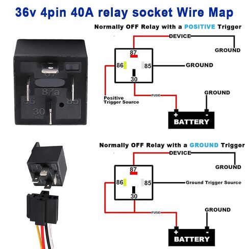 36V 40A 4Pin Relay SPST Harness Sockets with Color-Labeled Wires for Automotive Truck Van Motorcycle Boat Car Relay Harness,Replaces Type: JD-2912 Waterproof Relay Socket(1pcs) in Saudi Arabia