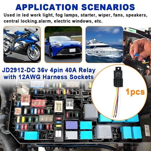 36V 40A 4Pin Relay SPST Harness Sockets with Color-Labeled Wires for Automotive Truck Van Motorcycle Boat Car Relay Harness,Replaces Type: JD-2912 Waterproof Relay Socket(1pcs) in Saudi Arabia