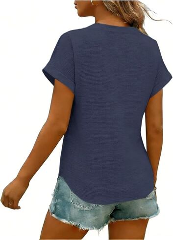 Linen Shirts for Women 2026 Summer Short Sleeve Tunic Tops Dressy Casual Button Henley V Neck Blouses Trendy Clothing in Saudi Arabia