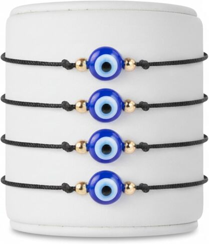 BCS Evil Eye Bracelets Adjustable String Amulet for Women Men Authentic Turkish Handmade Glass Bead Good Luck Protection Charm One Size Fits All (4 Pieces) in Saudi Arabia