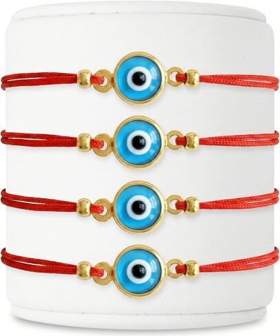 BCS Evil Eye Bracelets Adjustable String Amulet for Women Men Authentic Turkish Handmade Glass Bead Good Luck Protection Charm One Size Fits All (4 Pieces) in Saudi Arabia