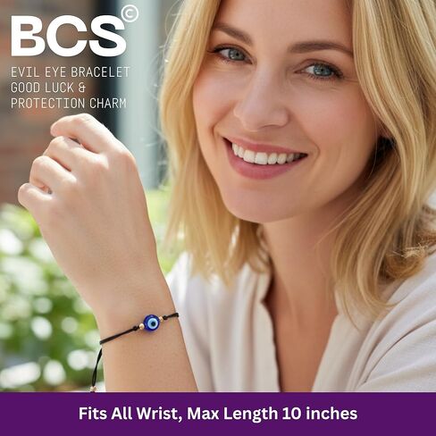 BCS Evil Eye Bracelets Adjustable String Amulet for Women Men Authentic Turkish Handmade Glass Bead Good Luck Protection Charm One Size Fits All (4 Pieces) in Saudi Arabia