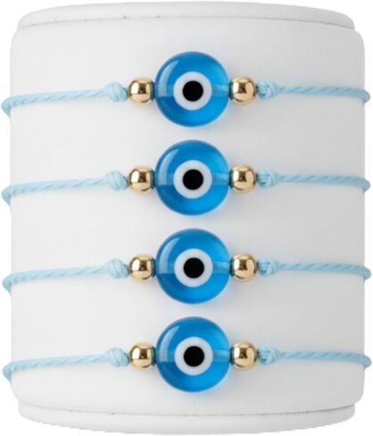 BCS Evil Eye Bracelets Adjustable String Amulet for Women Men Authentic Turkish Handmade Glass Bead Good Luck Protection Charm One Size Fits All (4 Pieces) in Saudi Arabia
