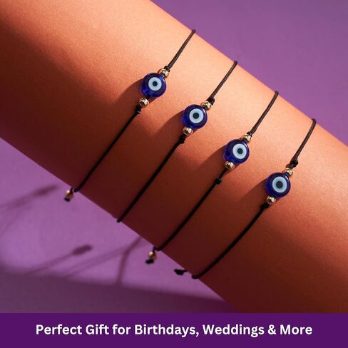 BCS Evil Eye Bracelets Adjustable String Amulet for Women Men Authentic Turkish Handmade Glass Bead Good Luck Protection Charm One Size Fits All (4 Pieces) in Saudi Arabia
