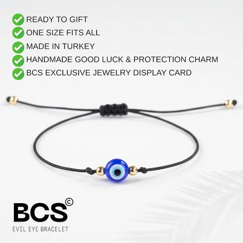 BCS Evil Eye Bracelets Adjustable String Amulet for Women Men Authentic Turkish Handmade Glass Bead Good Luck Protection Charm One Size Fits All (4 Pieces) in Saudi Arabia