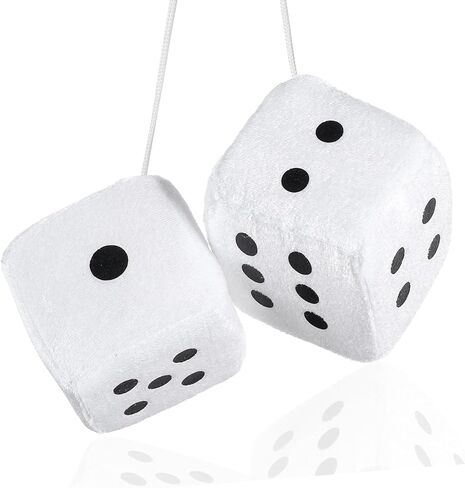 Fuzzy Dice for Rear View Mirror, 1 Pair White Fuzzy Car Dice for Mirror with White Dots Car Ornaments Fun Cars Accessories Classic Vintage Nostalgic 80’s Soft Cars Dices Plush Decorations in Saudi Arabia