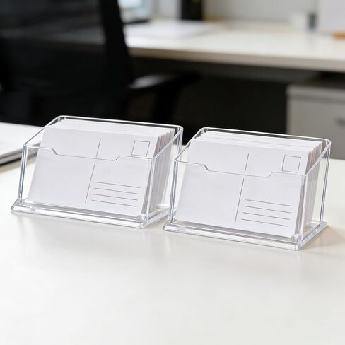 2 PcsBusiness Card Holder Desk, Plastic Transparent Acrylic Business Card Holders, Clear Business Cards Holder Display Stand for Desktop Home Office Supplies in Saudi Arabia