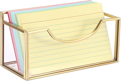 BTSKY 1 Pack Golden Glass Index Card Holder, 4x6 Inch Desk Card Organizer Box Postcard Storage Rack with Non-Slip Pads, Notecard Case Index Cards Display Stand for Office Home Coupons Receipts Photos in Saudi Arabia