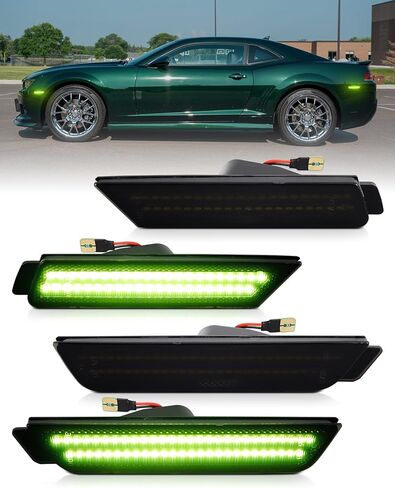 Green Side Marker Light Compatible for 5th Gen Chevy Camaro 2010 2011 2012 2013 2014 2015, Front Rear Dual Rows Driver & Passenger Side Bumper Lights, LED Smoked Len 4PCS in Saudi Arabia