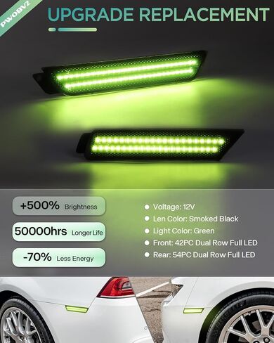Green Side Marker Light Compatible for 5th Gen Chevy Camaro 2010 2011 2012 2013 2014 2015, Front Rear Dual Rows Driver & Passenger Side Bumper Lights, LED Smoked Len 4PCS in Saudi Arabia