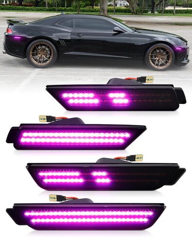 Green Side Marker Light Compatible for 5th Gen Chevy Camaro 2010 2011 2012 2013 2014 2015, Front Rear Dual Rows Driver & Passenger Side Bumper Lights, LED Smoked Len 4PCS in Saudi Arabia
