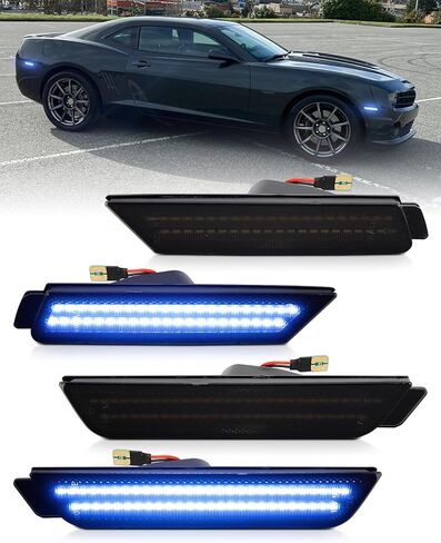 ضوء علامة جانبية أخضر متوافق مع الجيل الخامس من Chevy Camaro 2010 2011 2012 2013 2014 2015، مصابيح أمامية وخلفية مزدوجة الصفوف للسائق والراكب، مصابيح LED مدخنة 4 قطع in Saudi Arabia