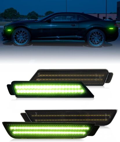 Green Side Marker Light Compatible for 5th Gen Chevy Camaro 2010 2011 2012 2013 2014 2015, Front Rear Dual Rows Driver & Passenger Side Bumper Lights, LED Smoked Len 4PCS in Saudi Arabia