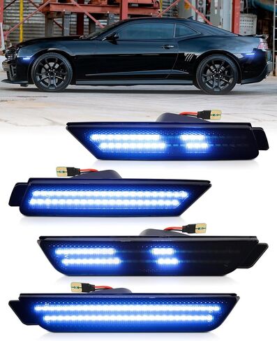 Green Side Marker Light Compatible for 5th Gen Chevy Camaro 2010 2011 2012 2013 2014 2015, Front Rear Dual Rows Driver & Passenger Side Bumper Lights, LED Smoked Len 4PCS in Saudi Arabia