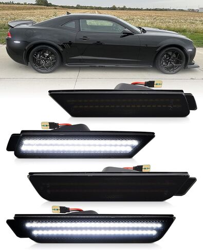 Green Side Marker Light Compatible for 5th Gen Chevy Camaro 2010 2011 2012 2013 2014 2015, Front Rear Dual Rows Driver & Passenger Side Bumper Lights, LED Smoked Len 4PCS in Saudi Arabia
