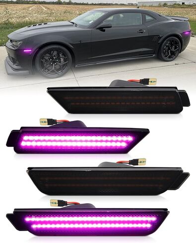 Green Side Marker Light Compatible for 5th Gen Chevy Camaro 2010 2011 2012 2013 2014 2015, Front Rear Dual Rows Driver & Passenger Side Bumper Lights, LED Smoked Len 4PCS in Saudi Arabia