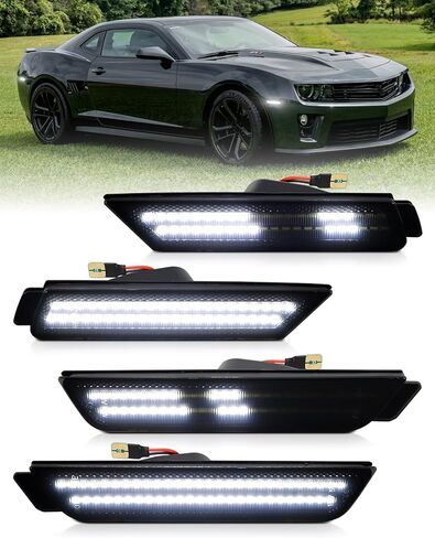 Green Side Marker Light Compatible for 5th Gen Chevy Camaro 2010 2011 2012 2013 2014 2015, Front Rear Dual Rows Driver & Passenger Side Bumper Lights, LED Smoked Len 4PCS in Saudi Arabia