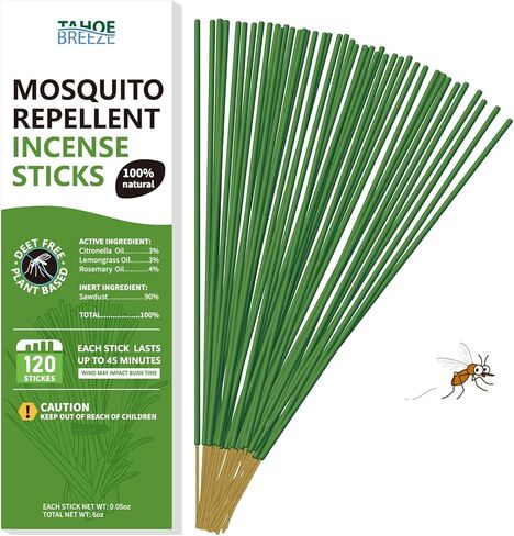 Mosquito Repellent Outdoor Patio: 120 PCS Natural Mosquito Incense Sticks, Natural Ingredients Citronella Oil Mosquito Repellent Summer Essential for Yard Camping Hiking Outdoor, Safe Home Essential in Saudi Arabia