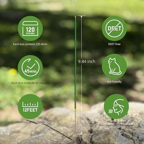Mosquito Repellent Outdoor Patio: 120 PCS Natural Mosquito Incense Sticks, Natural Ingredients Citronella Oil Mosquito Repellent Summer Essential for Yard Camping Hiking Outdoor, Safe Home Essential in Saudi Arabia