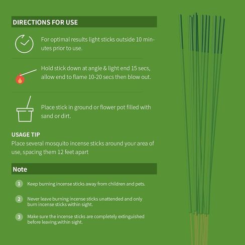 Mosquito Repellent Outdoor Patio: 120 PCS Natural Mosquito Incense Sticks, Natural Ingredients Citronella Oil Mosquito Repellent Summer Essential for Yard Camping Hiking Outdoor, Safe Home Essential in Saudi Arabia
