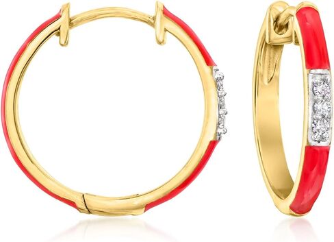 Ross-Simons Red Enamel and Diamond Hoop Earrings in 18kt Gold Over Sterling in Saudi Arabia
