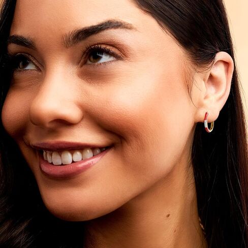 Ross-Simons Red Enamel and Diamond Hoop Earrings in 18kt Gold Over Sterling in Saudi Arabia
