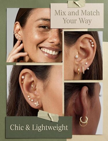 Tungary Small Stud Hoop Earrings for Women 14K Gold Plated Hypoallergenic Surgical Stainless Steel Earrings Stack Sets Silver Studs Huggie Hoops Cartilage Earring for Multiple Piercing Jewelry in Saudi Arabia