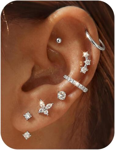 Tungary Small Stud Hoop Earrings for Women 14K Gold Plated Hypoallergenic Surgical Stainless Steel Earrings Stack Sets Silver Studs Huggie Hoops Cartilage Earring for Multiple Piercing Jewelry in Saudi Arabia
