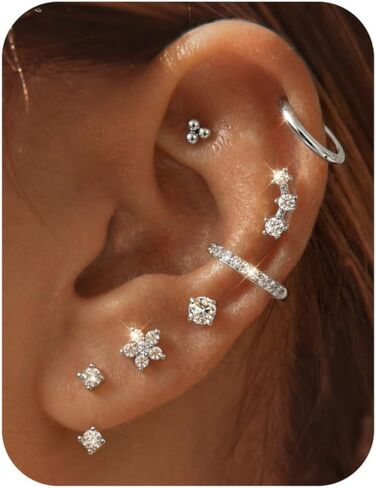 Tungary Small Stud Hoop Earrings for Women 14K Gold Plated Hypoallergenic Surgical Stainless Steel Earrings Stack Sets Silver Studs Huggie Hoops Cartilage Earring for Multiple Piercing Jewelry in Saudi Arabia