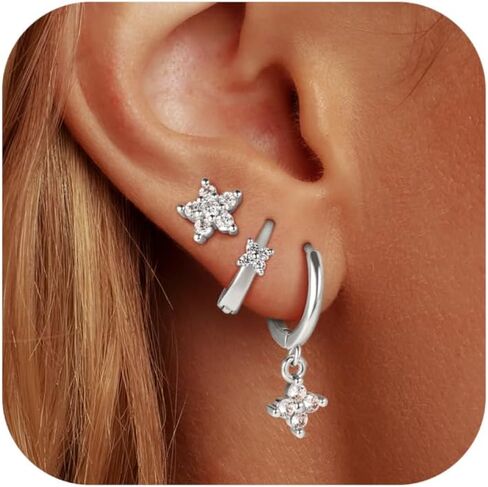 SPORCLO أقراط ذهبية للنساء لا تسبب الحساسية مطلية بالذهب عيار 14 قيراط 3 أزواج مجموعة أقراط متدلية من الفولاذ الجراحي مكعب زركونيا أقراط غضروف ثقب المجوهرات in Kuwait