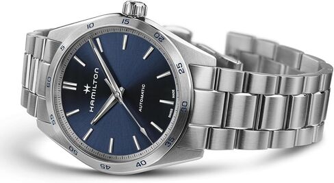 Hamilton Jazzmaster Performer Automatic Men's Watch, 38mm Stainless Steel Case, Swiss Made, Blue Dial Analog Wrist Watch, 100m Waterproof, Sapphire Crystal, 3-Hand Movement, Stainless Steel Strap in Saudi Arabia