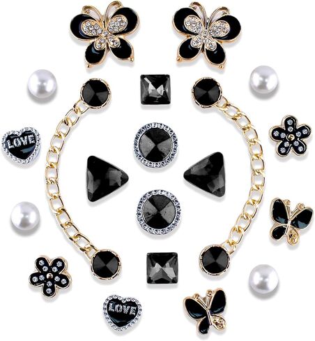 20 قطعة من حلي الأحذية اللامعة، مجموعة من البلاستيك على شكل فراشة وزهرة الراين واللؤلؤ لتزيين الأحذية in Kuwait