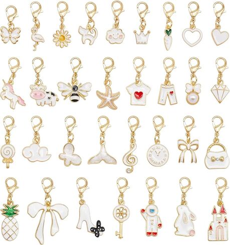 60PCS Enamel Charms Set with Golden Lobster Clasp, Assorted 30 Styles Animals Fruit Moon Star Clip-on Charm Pendants for Jewelry Making and Keychain Purse Decoration Crafts in Saudi Arabia