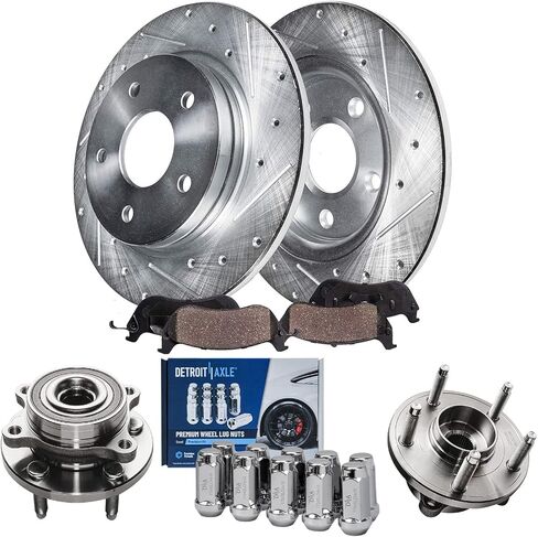 Detroit Axle - Brake Kit for 2017-2023 Nissan TITAN, Drilled and Slotted Disc Brake Rotors Ceramic Brakes Pads with Hardware Replacement : 13.78" inch Front and 13.58" inch Rear Rotor in Saudi Arabia