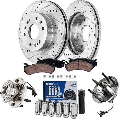 Detroit Axle - Brake Kit for 2017-2023 Nissan TITAN, Drilled and Slotted Disc Brake Rotors Ceramic Brakes Pads with Hardware Replacement : 13.78" inch Front and 13.58" inch Rear Rotor in Saudi Arabia