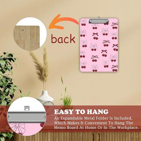Pink Bow Clipboard, Cherry Wooden Clipboard with Low Profile Metal Clip, Preppy Clip Boards Gifts for Doctors Nurses Teachers Students Women Kids, Office School Supplies 9 x 12.5 in -A25 in Saudi Arabia