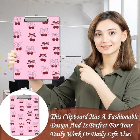 Pink Bow Clipboard, Cherry Wooden Clipboard with Low Profile Metal Clip, Preppy Clip Boards Gifts for Doctors Nurses Teachers Students Women Kids, Office School Supplies 9 x 12.5 in -A25 in Saudi Arabia