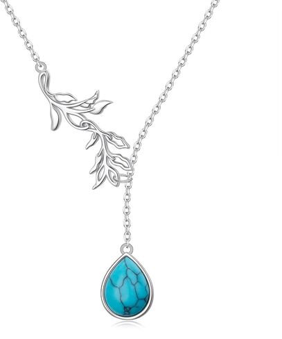 S925 Sterling Silver Long Y Leaf Adjustable Necklaces Turquoise Jewelry Gift for Women in Saudi Arabia