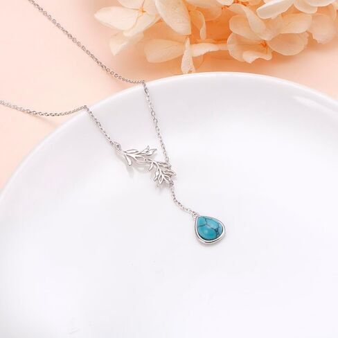 S925 Sterling Silver Long Y Leaf Adjustable Necklaces Turquoise Jewelry Gift for Women in Saudi Arabia